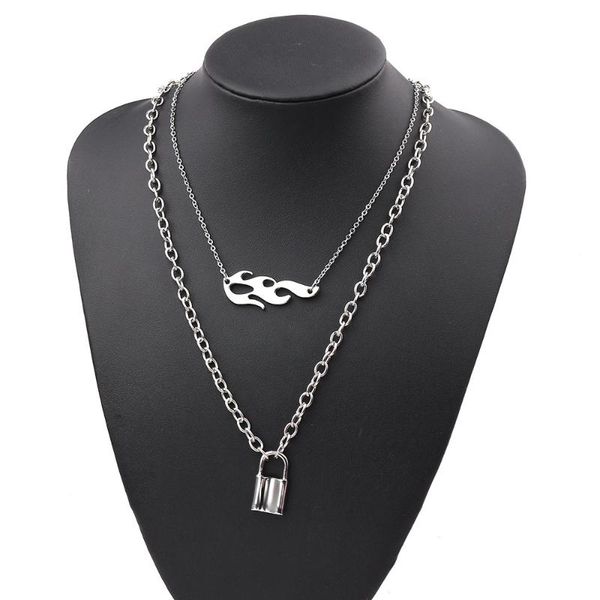 pendant necklaces harajuku style high hop rock metal stainless steel padlock alloy flame two layer necklace for punk men women, Silver
pendant necklaces harajuku style high hop rock metal stainless steel padlock alloy flame two layer necklace for punk men women, Silver