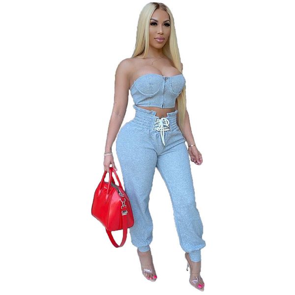 women tracksuit fashion natural color women suit strapless crop casual pencil pants women clothes, Gray
women tracksuit fashion natural color women suit strapless crop casual pencil pants women clothes, Gray