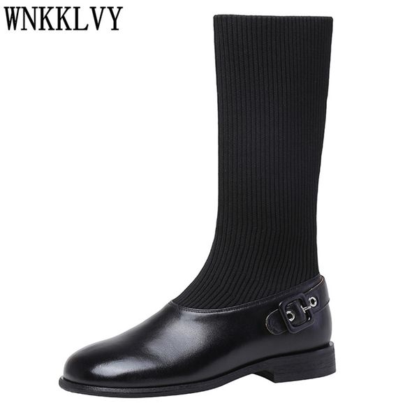 boots knitted stretch mid calf women low heel belt buckle decor patchwork shoes british style elastic slim short, Black
boots knitted stretch mid calf women low heel belt buckle decor patchwork shoes british style elastic slim short, Black