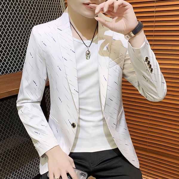 men's suits & blazers 2021 slim-fit printed suit youth casual business single button blazer, White;black
men's suits & blazers 2021 slim-fit printed suit youth casual business single button blazer, White;black
