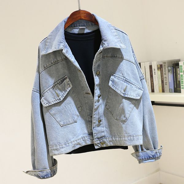 women's jackets harajuku washed blue denim women spring autumn pocket bat sleeve jeans jacket coat korean big size loose ladies outerwe, Black;brown
women's jackets harajuku washed blue denim women spring autumn pocket bat sleeve jeans jacket coat korean big size loose ladies outerwe, Black;brown