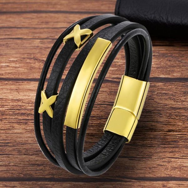 charm bracelets fashion magnet stainless steel bracelet for men genuine leather multilayer braided black casual punk bangles jewelry, Golden;silver
charm bracelets fashion magnet stainless steel bracelet for men genuine leather multilayer braided black casual punk bangles jewelry, Golden;silver