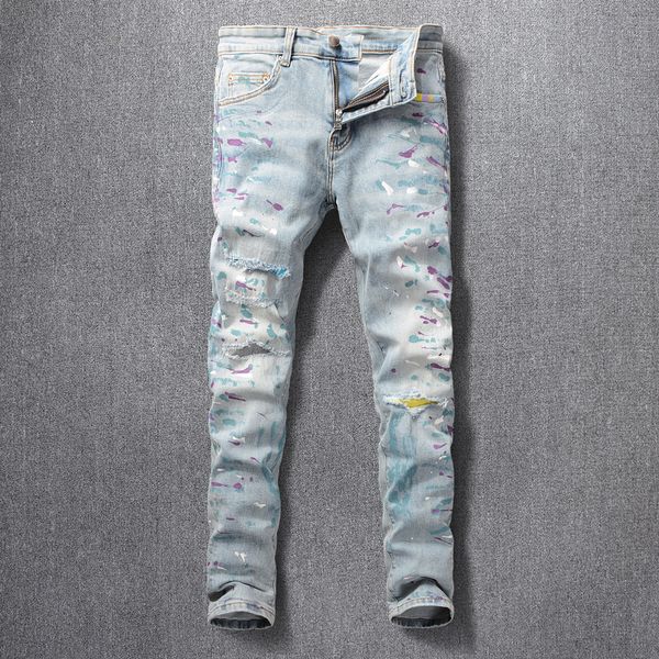 american streetwear fashion men jeans light blue elastic ripped jeans slim fit paint designer punk trousers hip hop pants hombre
american streetwear fashion men jeans light blue elastic ripped jeans slim fit paint designer punk trousers hip hop pants hombre