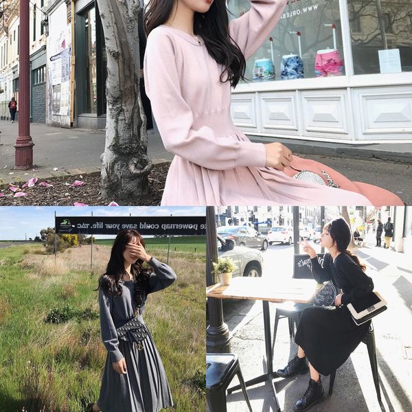 2019 fall/winter new korean style mid-length bottoming knitwear women's temperament dress dressknitted dresswaist-closing internet cele, Black;gray
2019 fall/winter new korean style mid-length bottoming knitwear women's temperament dress dressknitted dresswaist-closing internet cele, Black;gray