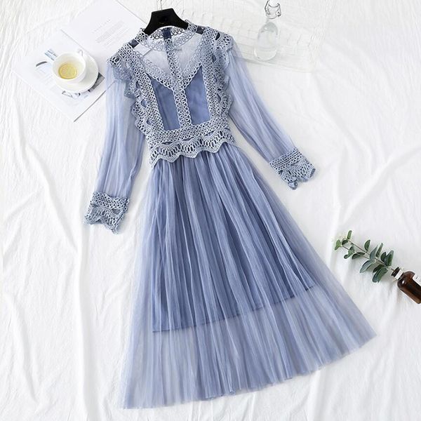 casual dresses 2021 arrivals lace flower dress women gauze long sleeve voile female sweet princess pleated 2 piece set, Black;gray
casual dresses 2021 arrivals lace flower dress women gauze long sleeve voile female sweet princess pleated 2 piece set, Black;gray