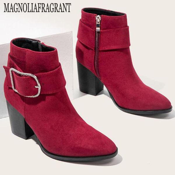 women's suede short boots warm autumn thick heel ankle boots belt buckle women winter shoes for women ay67, Black 
women's suede short boots warm autumn thick heel ankle boots belt buckle women winter shoes for women ay67, Black