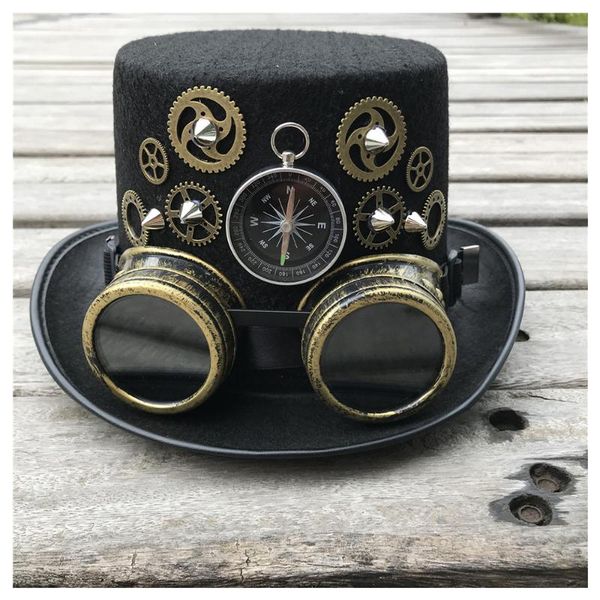 wide brim hats handmade retro punk party black hat vintage steampunk gear with gothic goggles fedora accessories, Blue;gray
wide brim hats handmade retro punk party black hat vintage steampunk gear with gothic goggles fedora accessories, Blue;gray