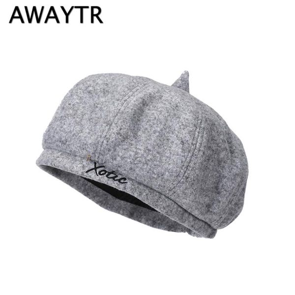 awaytr elegant women letter embroidery berets chic autumn winter solid color wool winter cap female felt cap hats beret boina, Blue;gray
awaytr elegant women letter embroidery berets chic autumn winter solid color wool winter cap female felt cap hats beret boina, Blue;gray
