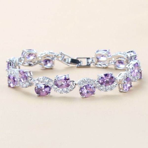 link, chain silver color natural purple crystal cz link bracelet length 19cm for women wedding jewelry, Black 
link, chain silver color natural purple crystal cz link bracelet length 19cm for women wedding jewelry, Black