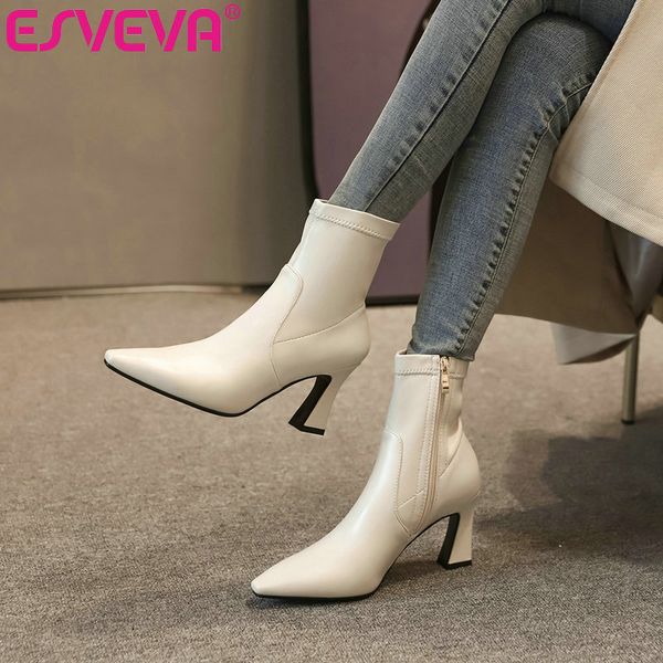 esveva 2021 elegant hoof high heel pu leather ankle boots women boots shoes pointed toe platform zipper size 34-43, Black
esveva 2021 elegant hoof high heel pu leather ankle boots women boots shoes pointed toe platform zipper size 34-43, Black