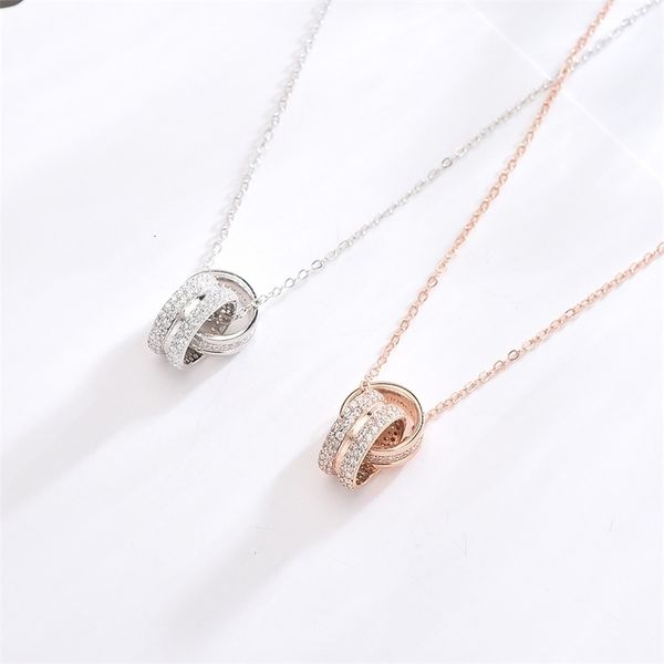 s925 sterling necklace women's fashion ol korean zircon double loop pendant silver items factory
s925 sterling necklace women's fashion ol korean zircon double loop pendant silver items factory