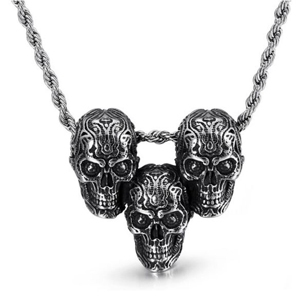 chains hip-hop rock three skull heads pendant necklace charm men vintage stainless steel biker jewelry twist rope chain long necklaces, Silver
chains hip-hop rock three skull heads pendant necklace charm men vintage stainless steel biker jewelry twist rope chain long necklaces, Silver