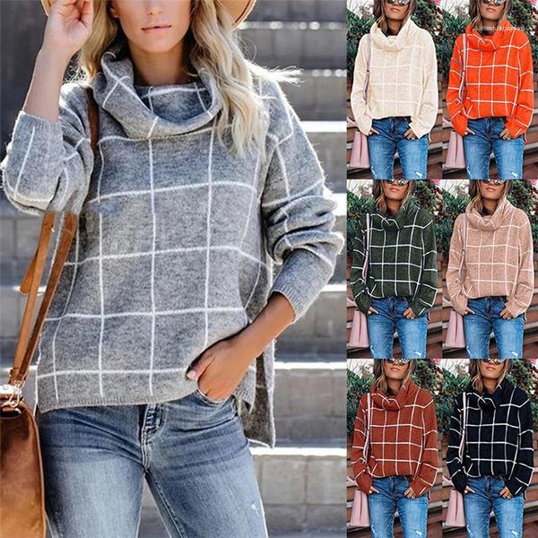 long sleeve loose autumn clothes famale casual knits women plaid knit sweater turtle neck, White
long sleeve loose autumn clothes famale casual knits women plaid knit sweater turtle neck, White
