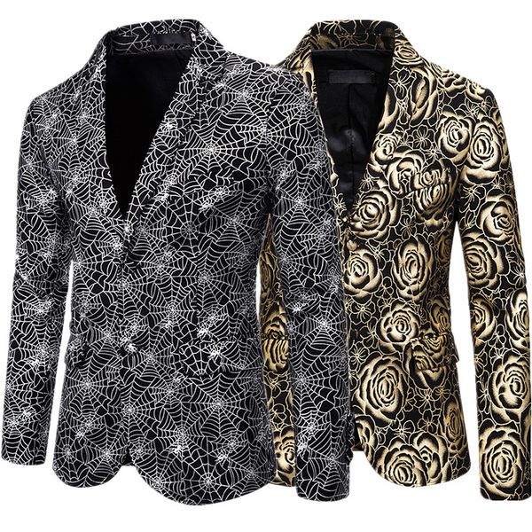 fashionable men suit blazer jacket gold silver men's floral coats and jackets s m xl xxl autumn male, White;black
fashionable men suit blazer jacket gold silver men's floral coats and jackets s m xl xxl autumn male, White;black