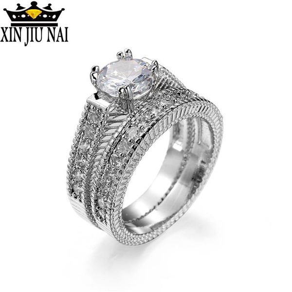 women new trendy 925 sparkling zircon wedding ring set for female silver round stone 2 pcs rings teen girls handmade jewelry, Golden;silver
women new trendy 925 sparkling zircon wedding ring set for female silver round stone 2 pcs rings teen girls handmade jewelry, Golden;silver