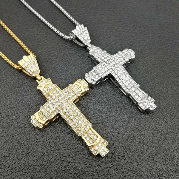 hip hop rhinestones paved bling iced out gold color stainless steel catholic cross pendants necklaces for men rapper jewelry, Silver
hip hop rhinestones paved bling iced out gold color stainless steel catholic cross pendants necklaces for men rapper jewelry, Silver