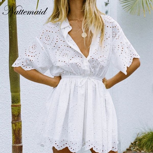 nattemaid ruffles pleated white dress women drawstring v neck casual mini dress elegant summer lace short vestidos, Black;gray
nattemaid ruffles pleated white dress women drawstring v neck casual mini dress elegant summer lace short vestidos, Black;gray