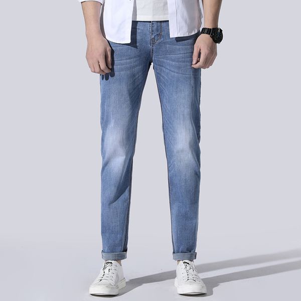 men's jeans 2021 light blue thin fashion small straight slim long pants 
men's jeans 2021 light blue thin fashion small straight slim long pants