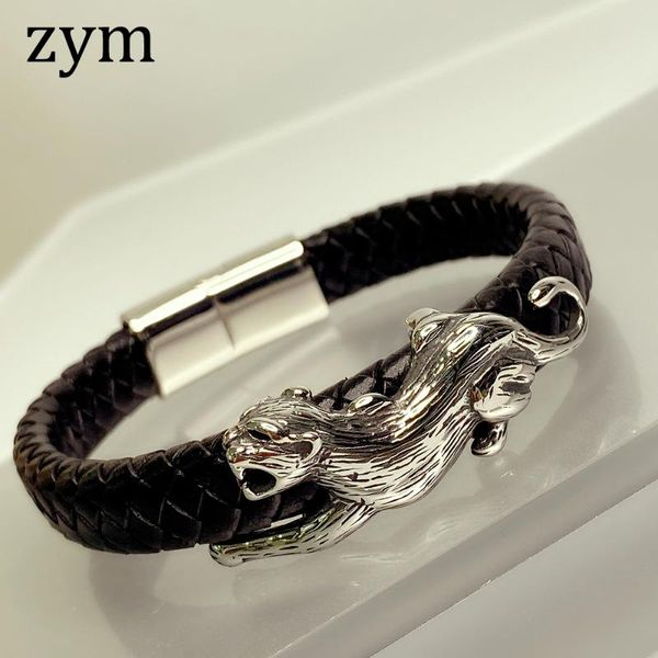 zym2020brand stainless steel leopard bracelet leather bracelet retro design fashion men's leather rope, Golden;silver
zym2020brand stainless steel leopard bracelet leather bracelet retro design fashion men's leather rope, Golden;silver