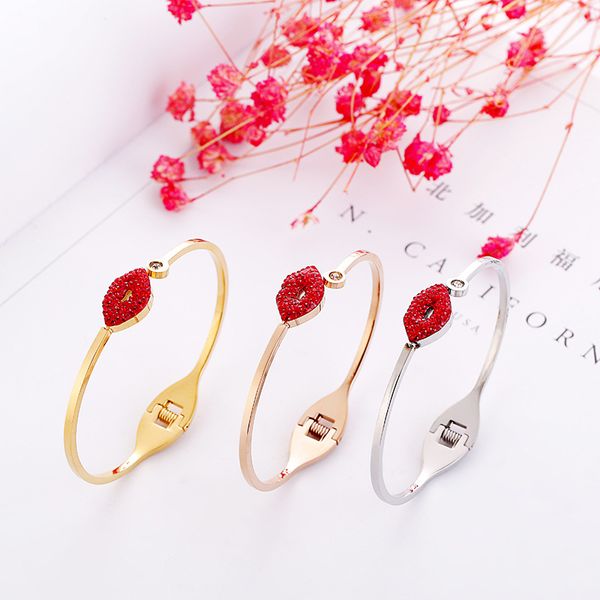 fashion personality set with zircon red lip,rose gold bracelet, women's titanium iron furnace in the true gold color jewelry, Black
fashion personality set with zircon red lip,rose gold bracelet, women's titanium iron furnace in the true gold color jewelry, Black