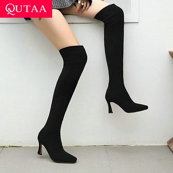 qutaa 2021 stretch flock over the knee boots hoof high heel square toe long boots autumn winter slip on women shoes size 34-43, Black
qutaa 2021 stretch flock over the knee boots hoof high heel square toe long boots autumn winter slip on women shoes size 34-43, Black