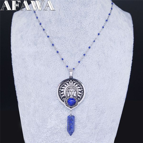 pendant necklaces witch natural stone stainless steel necklace wicca blue hexagonal column quartz jewelry cadena n4024s02, Silver
pendant necklaces witch natural stone stainless steel necklace wicca blue hexagonal column quartz jewelry cadena n4024s02, Silver