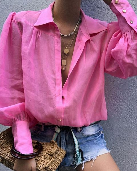 summer shirts fashion lantern sleeve summer thin shirts casual womens lapel neck casual shirts designer womens, White
