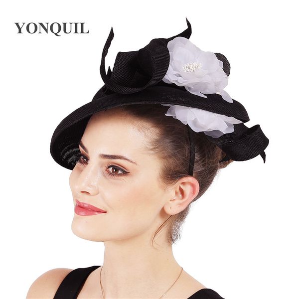 new charming big fedora black fascinator hats womens with flower wedding party headpiece elegant ladies occasion chapeau, Blue;gray
new charming big fedora black fascinator hats womens with flower wedding party headpiece elegant ladies occasion chapeau, Blue;gray