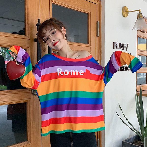 t-shirts spring autumn women rainbow striped t-shirt oversize loose base casual long sleeve korean style o-neck tees, White
t-shirts spring autumn women rainbow striped t-shirt oversize loose base casual long sleeve korean style o-neck tees, White