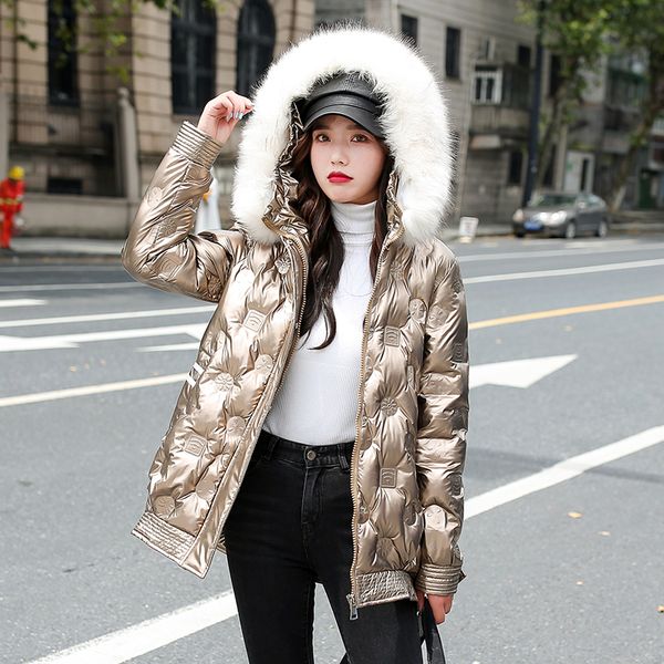 women's down & parkas 2021 fashion fur collar winter jacket women short hooded parka female office lady glossy, Black
women's down & parkas 2021 fashion fur collar winter jacket women short hooded parka female office lady glossy, Black