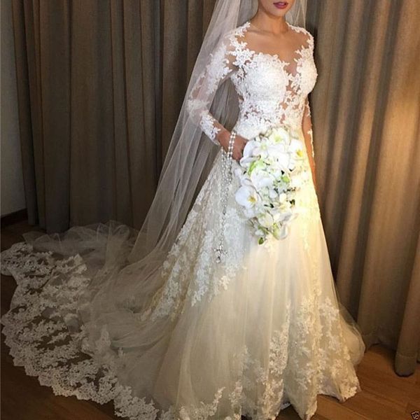 romantic a line fall wedding dresses lace illusion long sleeves saudi arabic sweep train bridal gowns custom made, White
romantic a line fall wedding dresses lace illusion long sleeves saudi arabic sweep train bridal gowns custom made, White