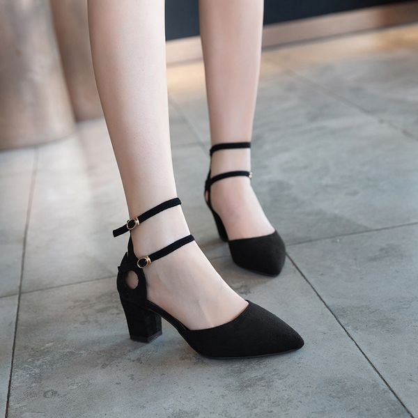 dress shoes plus size women sandals double ankle strap med heel pumps solid square pointed toe flock ladies, Black
dress shoes plus size women sandals double ankle strap med heel pumps solid square pointed toe flock ladies, Black