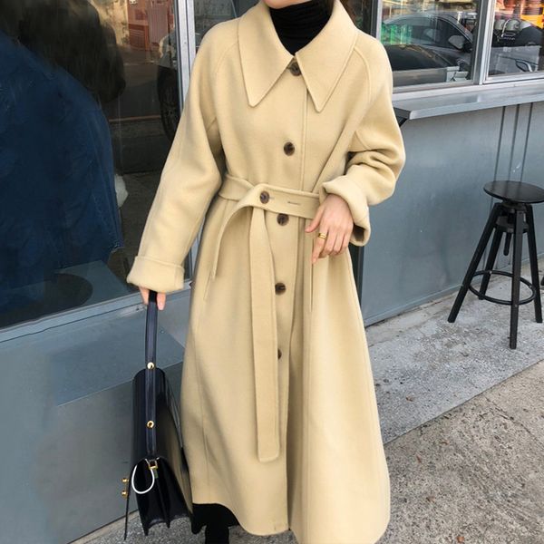 autumn winter woolen coat with belt long sleeve single breasted turn down collar loose ladies jacket casual overcoat elegant, Black
autumn winter woolen coat with belt long sleeve single breasted turn down collar loose ladies jacket casual overcoat elegant, Black