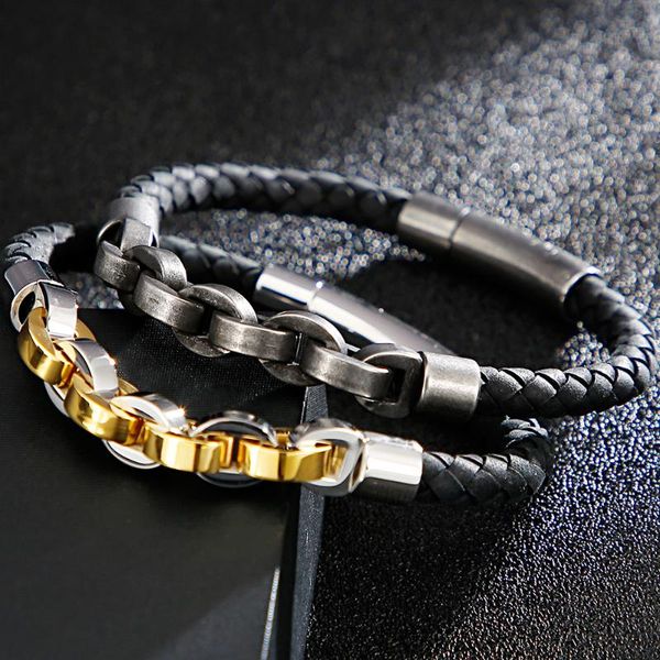 tennis calssic 6mm wide braided woven black leather bracelet men stainless steel mens jewellery male wrap bracelets bangles rope chain, Golden;silver
tennis calssic 6mm wide braided woven black leather bracelet men stainless steel mens jewellery male wrap bracelets bangles rope chain, Golden;silver
