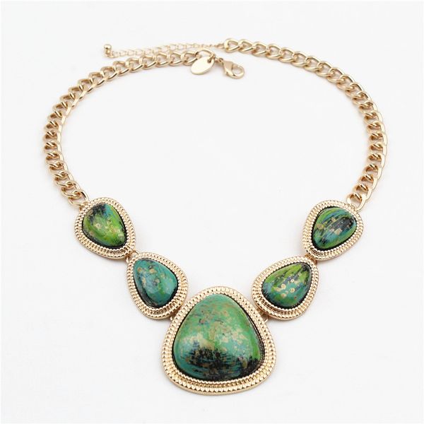 chokers retro imitation blue stone pendant necklace style exaggerated, Golden;silver 
chokers retro imitation blue stone pendant necklace style exaggerated, Golden;silver