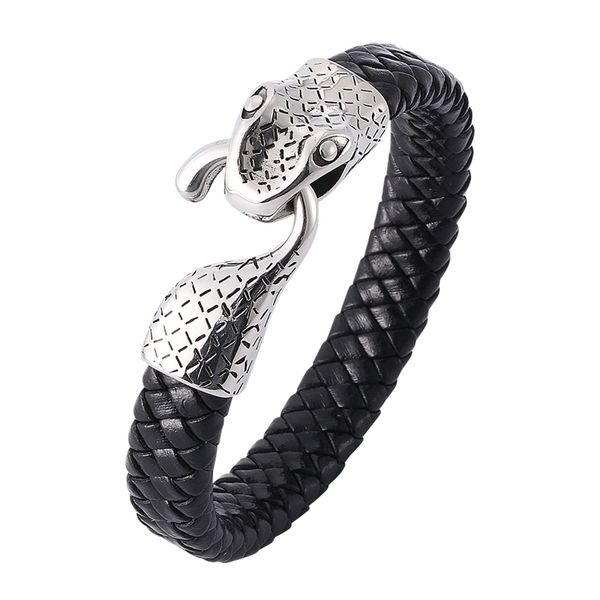 fashion charm men braided leather bracelet male jewelry stainless steel snake shape bracelet punk wristband men gifts c758, Golden;silver
fashion charm men braided leather bracelet male jewelry stainless steel snake shape bracelet punk wristband men gifts c758, Golden;silver