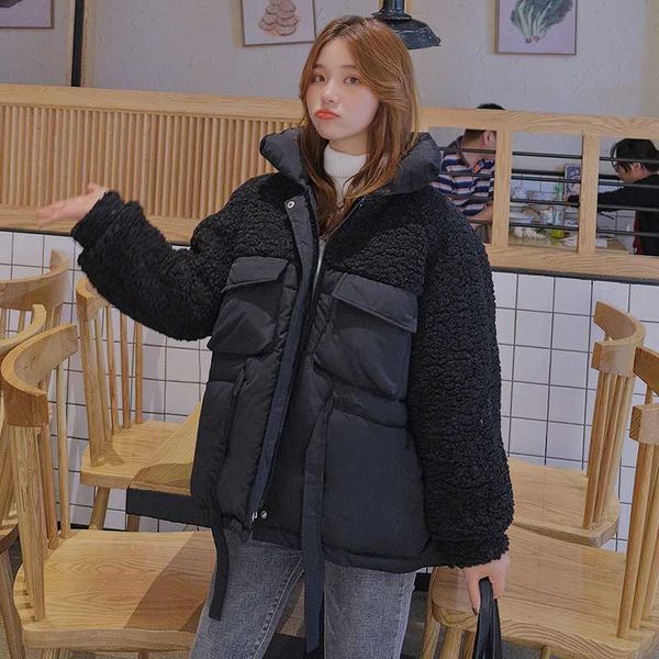 2020 winter jacket women lambswool cotton coat korean style loose stand collar warm outwear, Black
2020 winter jacket women lambswool cotton coat korean style loose stand collar warm outwear, Black