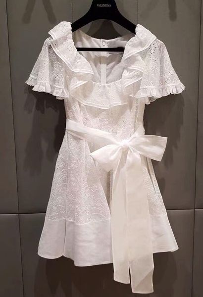 2020 white short sleeves lace women dress milan runway ruffles designer vestidos de festa 7292, Black
2020 white short sleeves lace women dress milan runway ruffles designer vestidos de festa 7292, Black