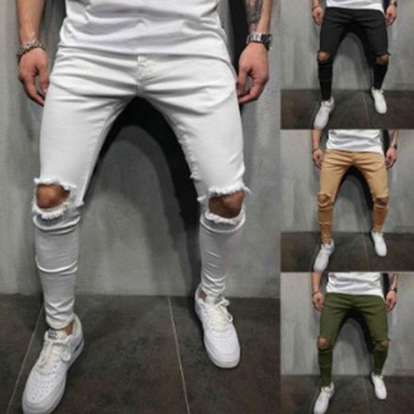 men's pants lugentolo men fashion casual all-match solid color ripped middle waist and small feet tight trousers, Black
men's pants lugentolo men fashion casual all-match solid color ripped middle waist and small feet tight trousers, Black