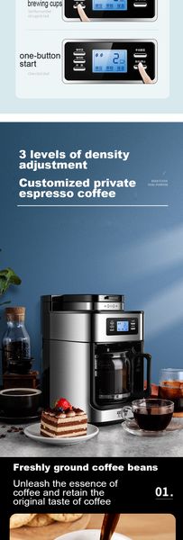 Coffee Maker Making Machine Home Automatic Bean Grinder Fresh Grinding American Coffee Tea Milk LED-display for people and so on
Coffee Maker Making Machine Home Automatic Bean Grinder Fresh Grinding American Coffee Tea Milk LED-display for people and so on
