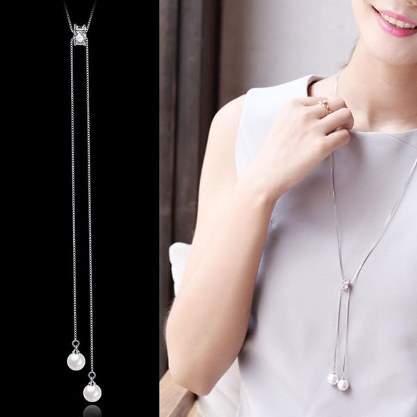pearl sweater chain long women's simple pendant necklace jewerly rolo chain anniversary trendy white gold, Silver
pearl sweater chain long women's simple pendant necklace jewerly rolo chain anniversary trendy white gold, Silver