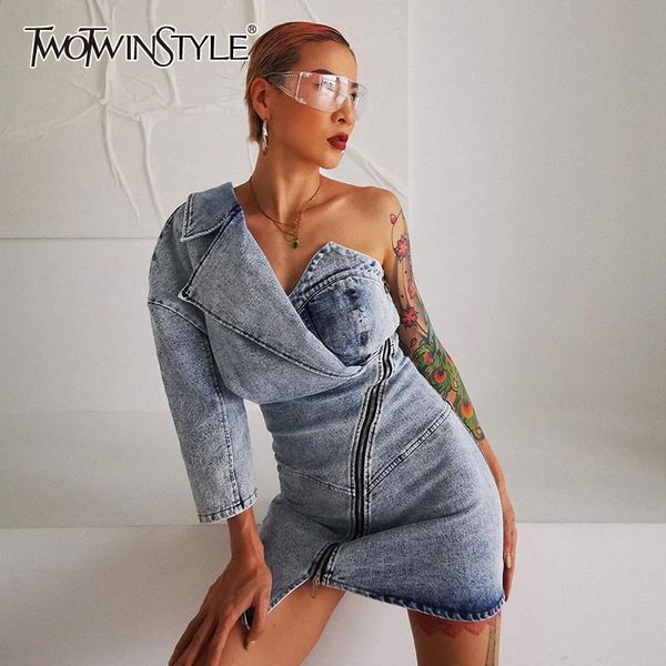 twotwinstyle, women s asymmetric denim dresses, irregular neck, long sleeve, high waist, womens summer mini dress, tide clothing, Black;gray
twotwinstyle, women s asymmetric denim dresses, irregular neck, long sleeve, high waist, womens summer mini dress, tide clothing, Black;gray
