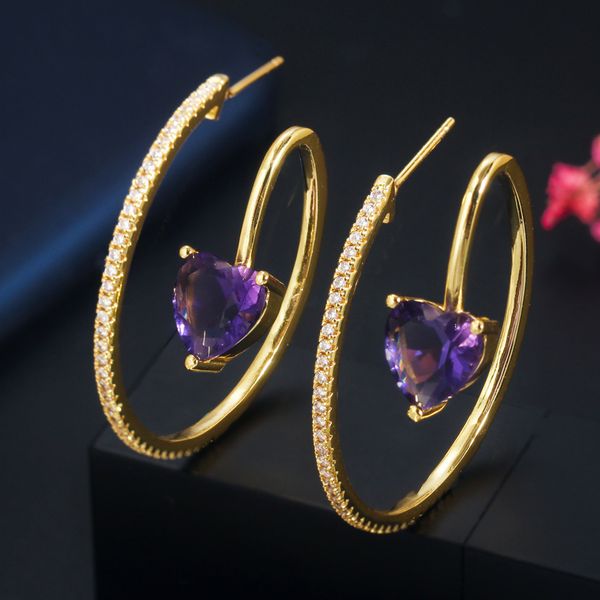 luala aesthetic love heart purple cubic zirconia crystal gold color loop hoop earrings women fashion korean jewelry, Golden;silver
luala aesthetic love heart purple cubic zirconia crystal gold color loop hoop earrings women fashion korean jewelry, Golden;silver