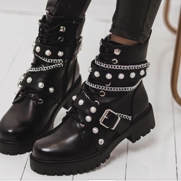 sarairis autumn winter chain square heel boots women platform boots ladies fashion buckle pearl ankle shoes, Black
sarairis autumn winter chain square heel boots women platform boots ladies fashion buckle pearl ankle shoes, Black