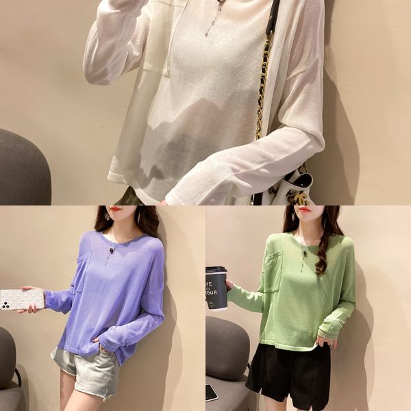 summer loose ice silk thin pullover knitwear long sleeve knitwear women's pocket design round neck casual pullover sun protection blous, White;black
summer loose ice silk thin pullover knitwear long sleeve knitwear women's pocket design round neck casual pullover sun protection blous, White;black