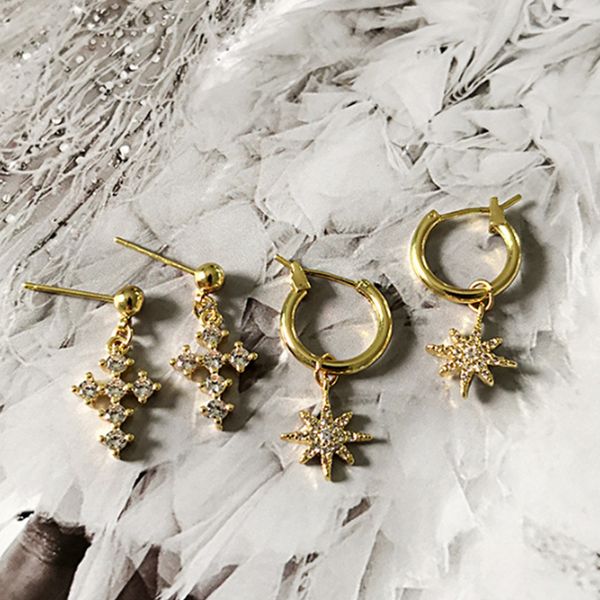 hoop & huggie uilz boho style gold color cubic zirconia star cross earrings for women engagement dinner show fashion jewelry gift, Golden;silver
hoop & huggie uilz boho style gold color cubic zirconia star cross earrings for women engagement dinner show fashion jewelry gift, Golden;silver