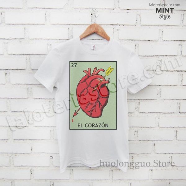 el corazon loteria card t-shirt - the heart mexican bingo - men women white black tee 100% cotton many sizes
el corazon loteria card t-shirt - the heart mexican bingo - men women white black tee 100% cotton many sizes