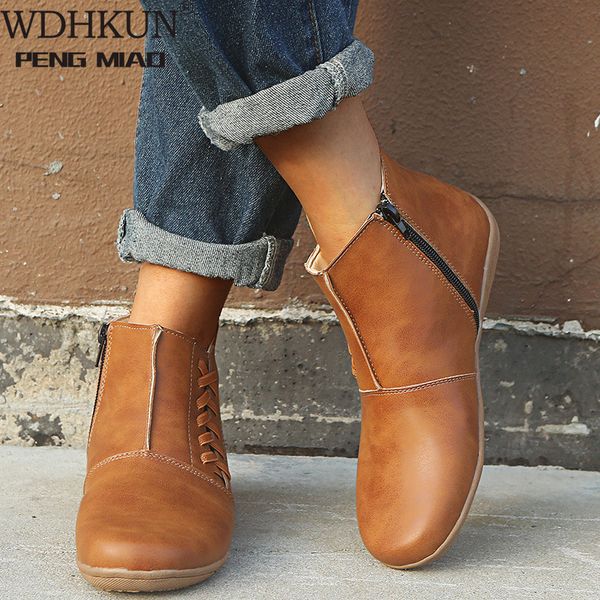 women's pu leather ankle boots women autumn winter cross strappy vintage women zipper boots flat ladies shoes woman botas mujer, Black
women's pu leather ankle boots women autumn winter cross strappy vintage women zipper boots flat ladies shoes woman botas mujer, Black