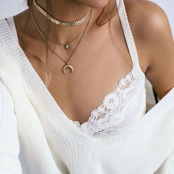 women's jewelry crescent pendant necklace multi layer metal pearl collar clavicle chain party essential necklace, Golden;silver
women's jewelry crescent pendant necklace multi layer metal pearl collar clavicle chain party essential necklace, Golden;silver