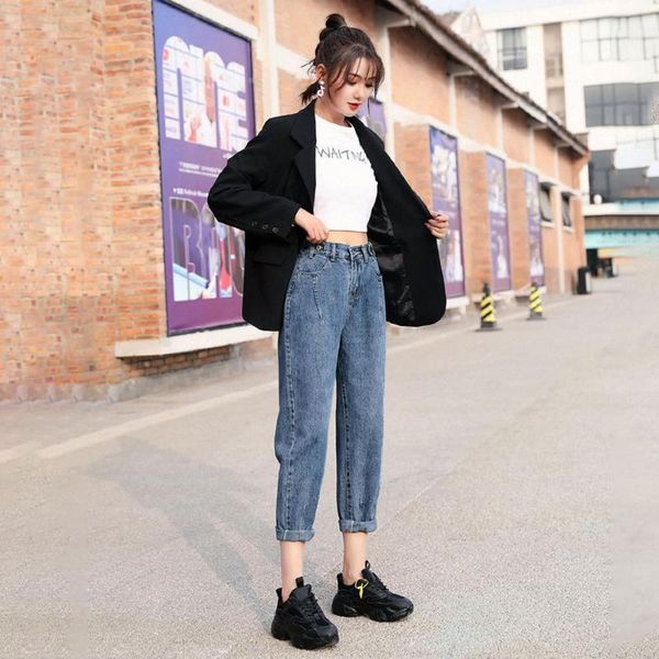 women's jeans women high elastic loose denim pants tumblr style female harem rise button design leisure trousers 2021 spring harajuku, Blue
women's jeans women high elastic loose denim pants tumblr style female harem rise button design leisure trousers 2021 spring harajuku, Blue